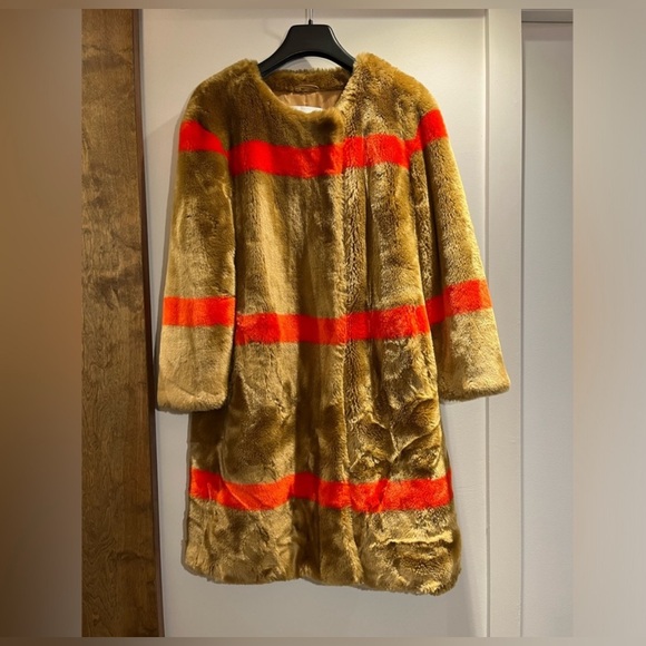 STAND STUDIO Brown and Red Stripe Faux Fur Coat - Picture 4 of 6